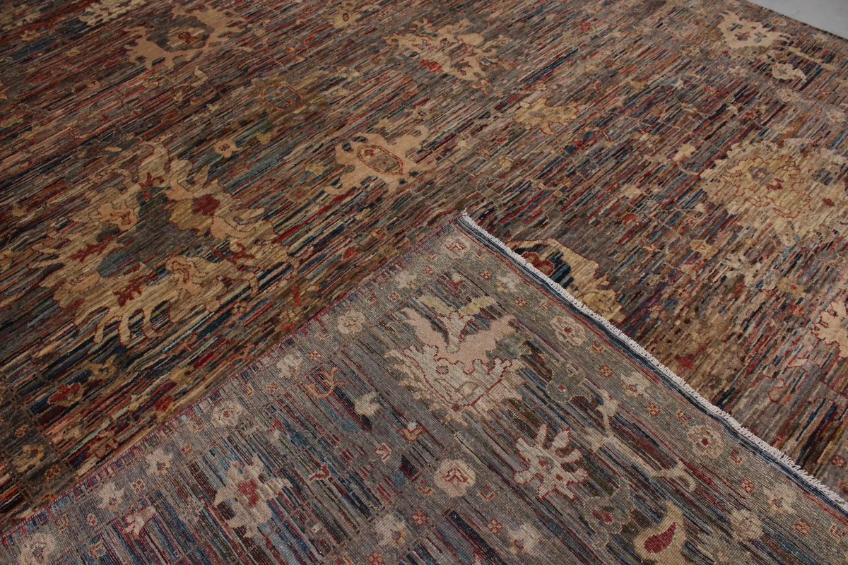 Dark Brown Afghan Rug with Floral Motifs, 387 × 299 cm, view 6.