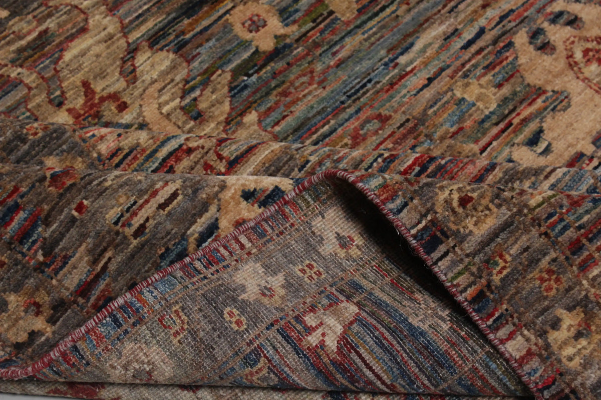 Dark Brown Afghan Rug with Floral Motifs, 387 × 299 cm, view 8.
