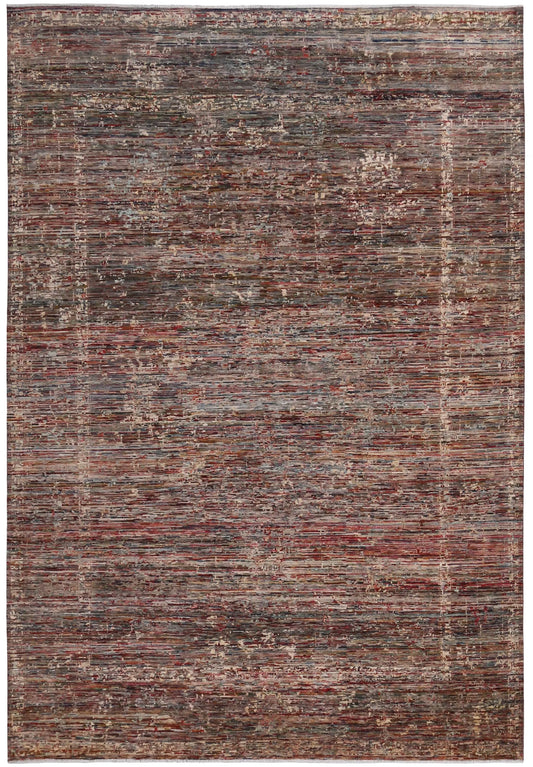 Dunkelbrauner Berjasta-Teppich mit rostfarbenen Linien, 364 × 254 cm – Gesamtansicht