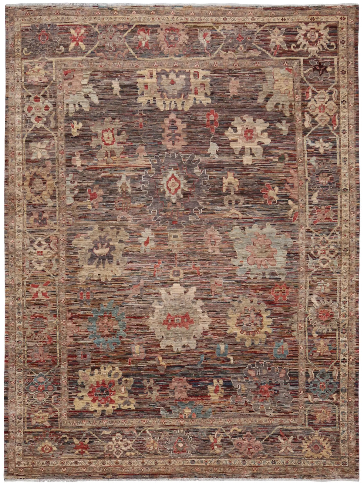 Brauner Orientteppich mit cremefarbenen Rosetten, 355 × 273 cm – Gesamtansicht