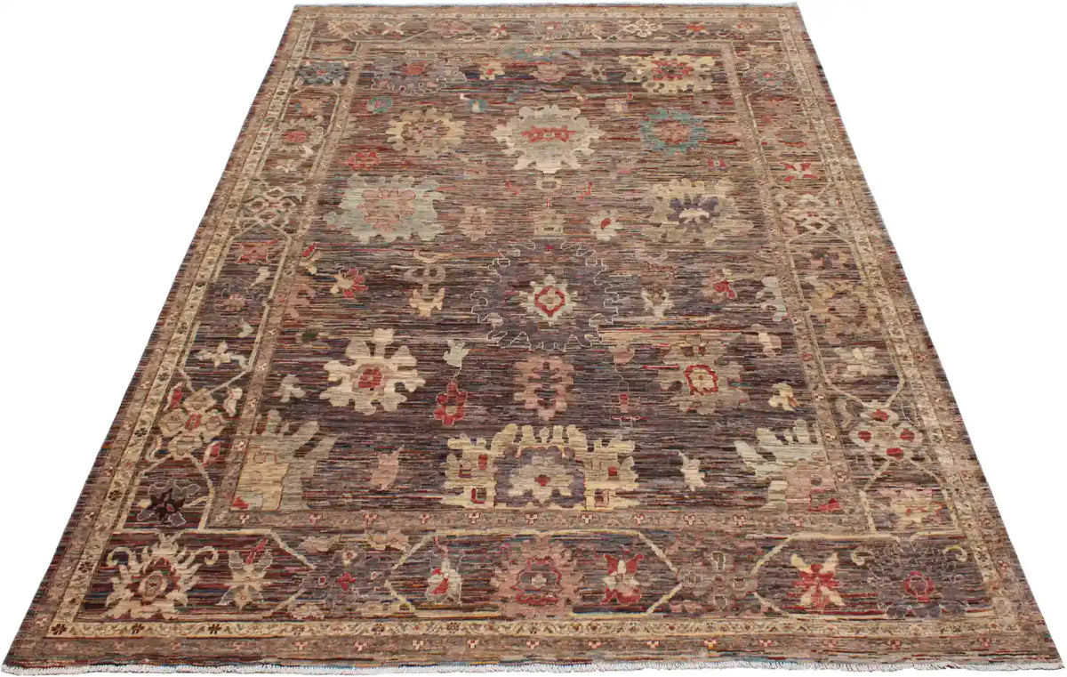 Brauner Orientteppich mit cremefarbenen Rosetten, 355 × 273 cm – Ansicht 2 des handgeknüpften Wollteppichs