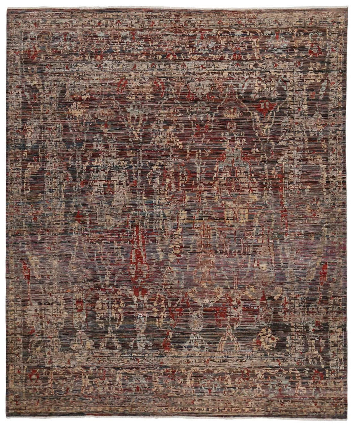Brown Wool Rug with Abstract Vine Motifs, 296 × 245 cm, overall view.
