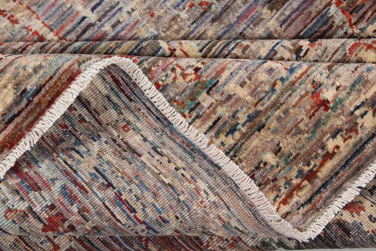 Brown Wool Rug with Abstract Vine Motifs, 296 × 245 cm, view 2.