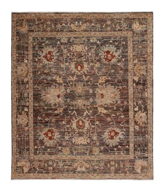 Brauner Orientteppich mit großen hellen Blumen, 297 × 247 cm – Gesamtansicht