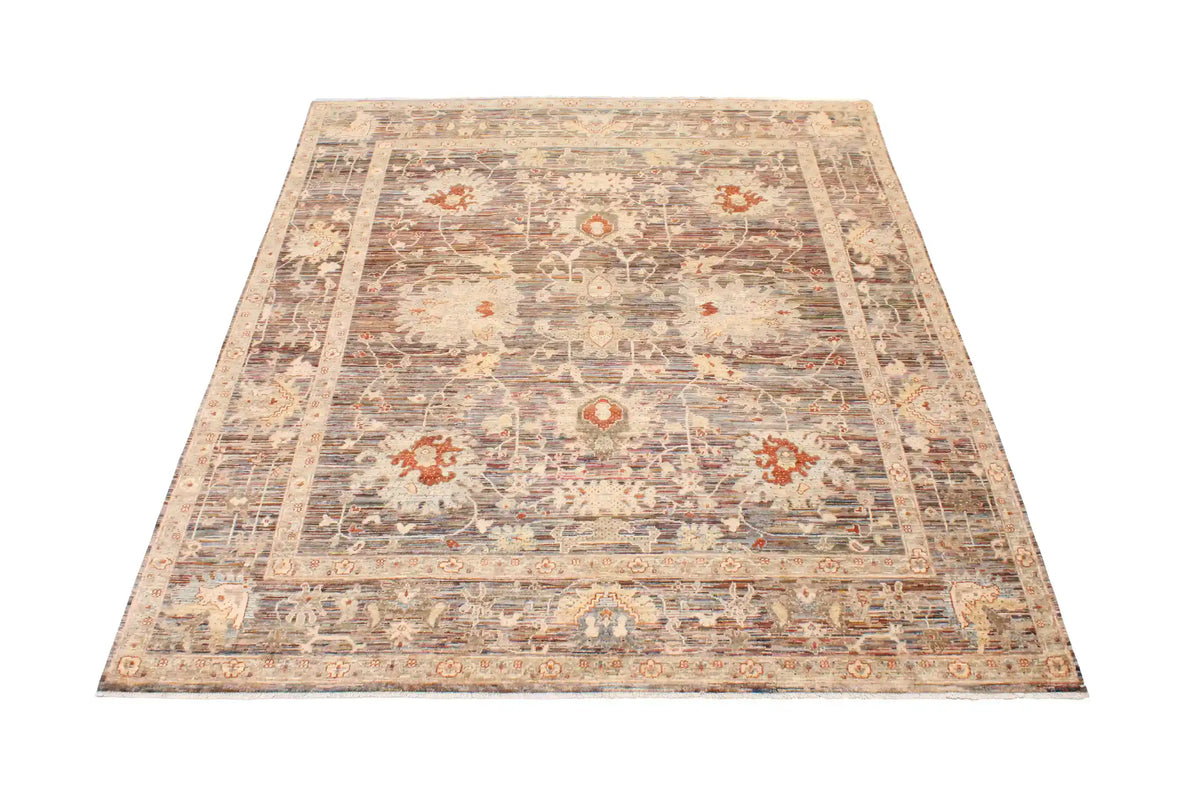 Brown Afghan Rug with Large Light Flowers, 297 × 247 cm, view 2.