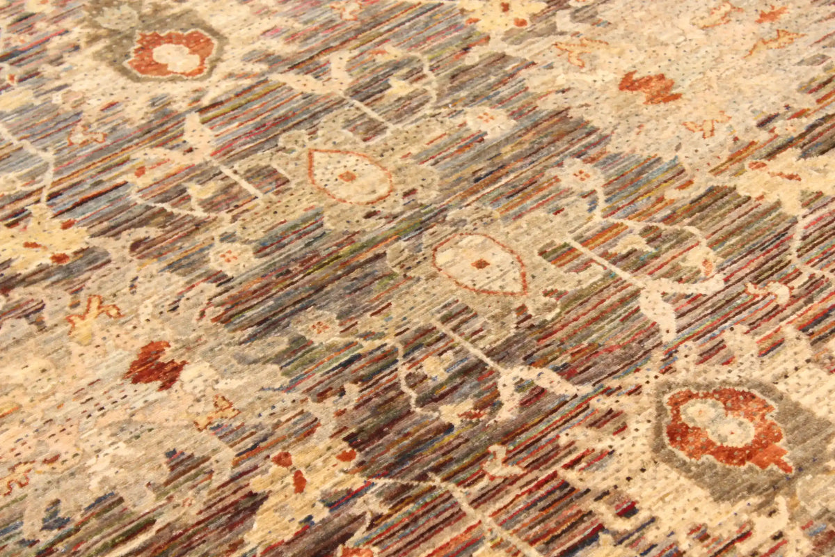 Brown Afghan Rug with Large Light Flowers, 297 × 247 cm, view 5.