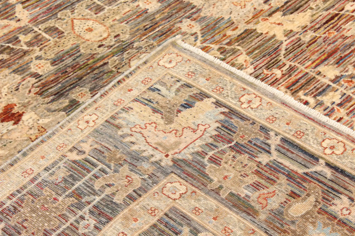 Brown Afghan Rug with Large Light Flowers, 297 × 247 cm, view 6.