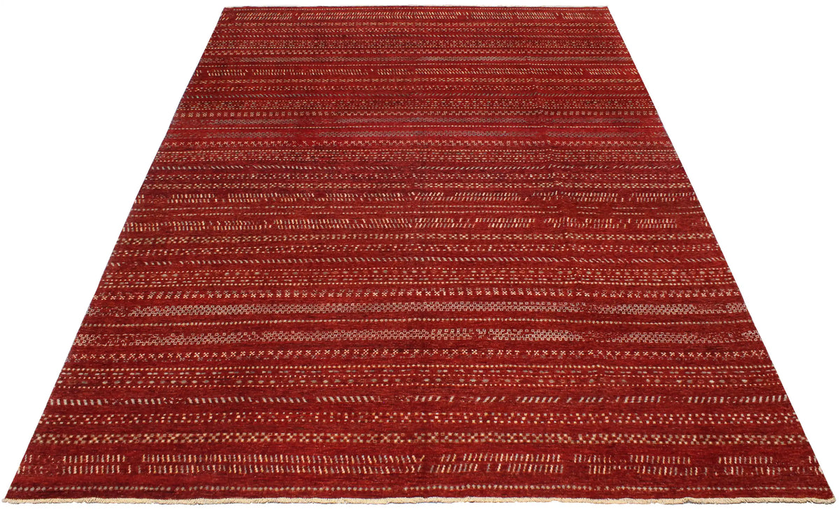Roter Berjasta-Teppich mit hellen Querlinien, 416 × 316 cm – Ansicht 2 des handgeknüpften Wollteppichs