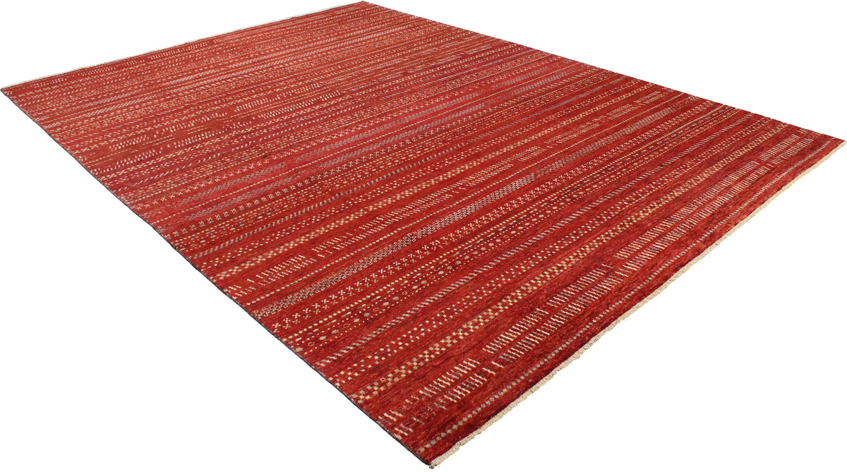 Roter Berjasta-Teppich mit hellen Querlinien, 416 × 316 cm – Ansicht 3 des handgeknüpften Wollteppichs