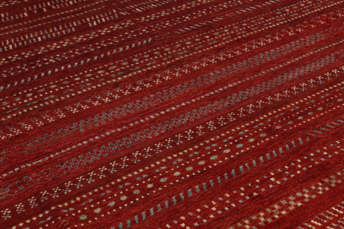 Roter Berjasta-Teppich mit hellen Querlinien, 416 × 316 cm – Ansicht 4 des handgeknüpften Wollteppichs