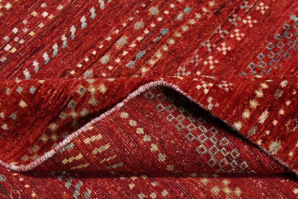Roter Berjasta-Teppich mit hellen Querlinien, 416 × 316 cm – Ansicht 7 des handgeknüpften Wollteppichs