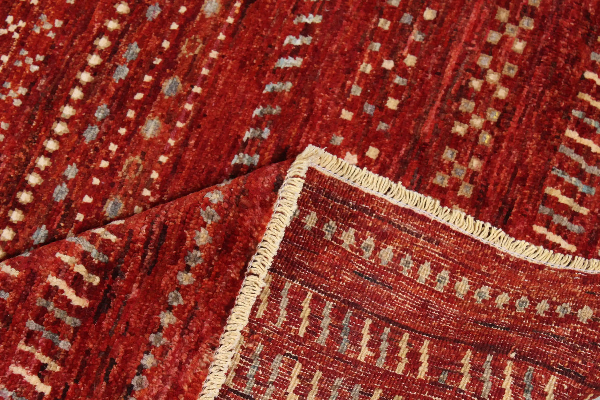 Roter Berjasta-Teppich mit hellen Querlinien, 416 × 316 cm – Ansicht 8 des handgeknüpften Wollteppichs