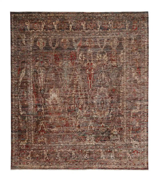 Dunkelbrauner Orientteppich mit feinem Ornamentmuster, 295 × 254 cm – Gesamtansicht