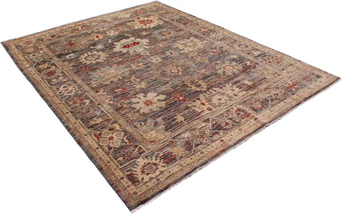 Dark Afghan Rug with Cream Flowers & Red Accents, 343 × 270 cm, view 3.
