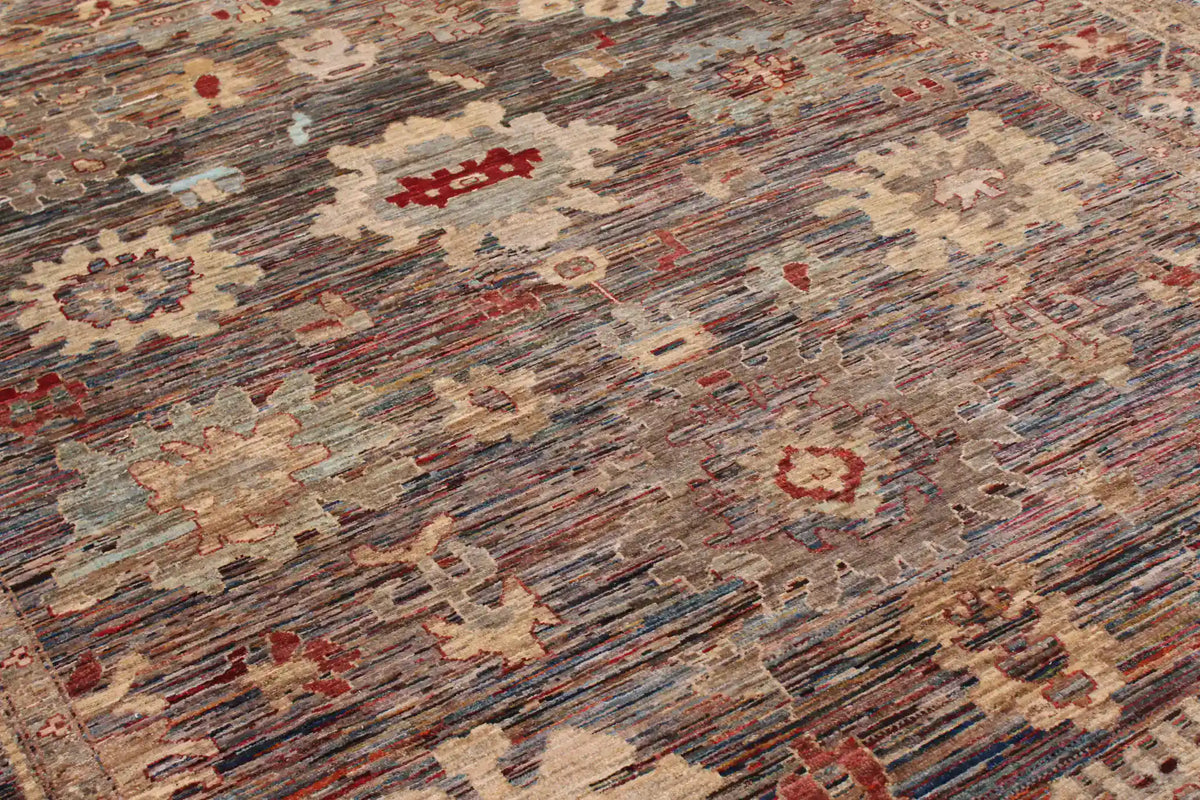 Dark Afghan Rug with Cream Flowers & Red Accents, 343 × 270 cm, view 6.