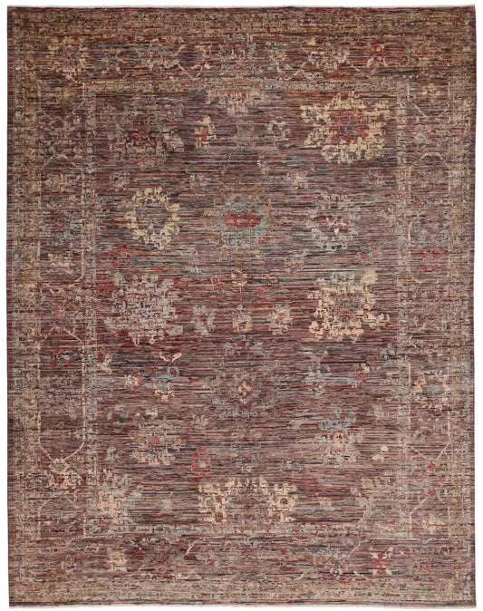 Brauner Wollteppich mit feiner floraler Zeichnung, 354 × 271 cm – Gesamtansicht