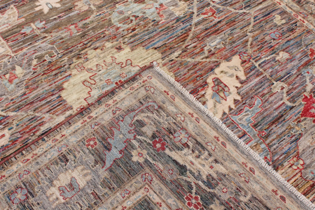 Brown Wool Rug with Cream & Red Flowers, 310 × 249 cm, view 5.