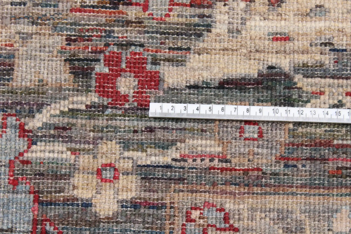 Brown Wool Rug with Cream & Red Flowers, 310 × 249 cm, view 6.
