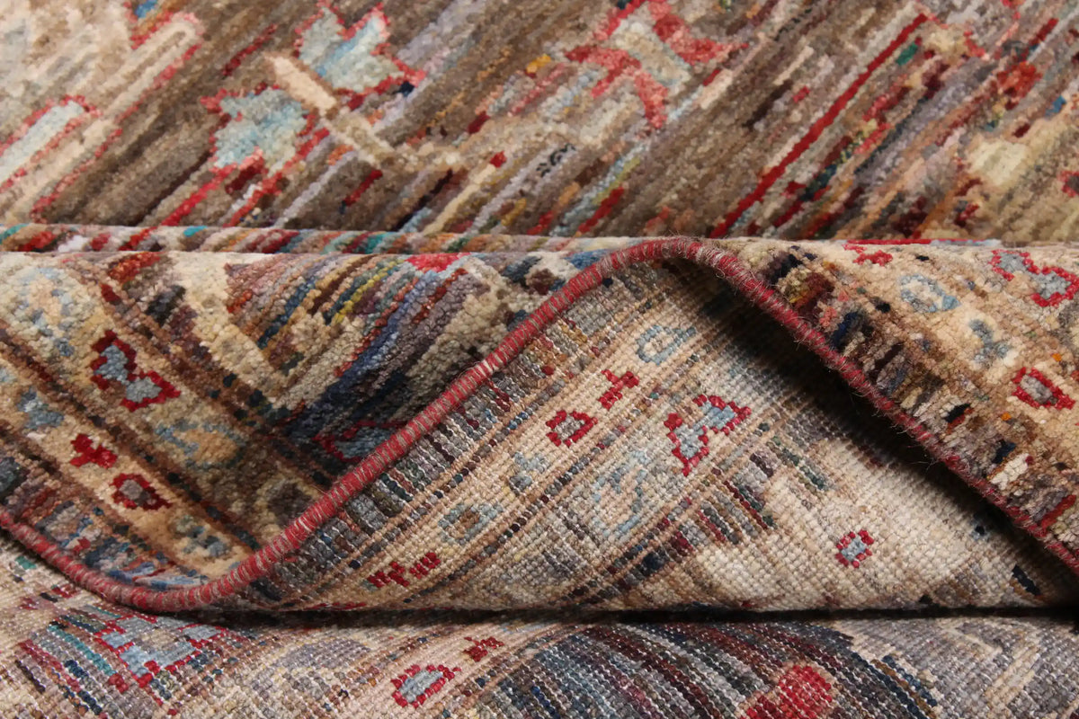 Brown Wool Rug with Cream & Red Flowers, 310 × 249 cm, view 7.