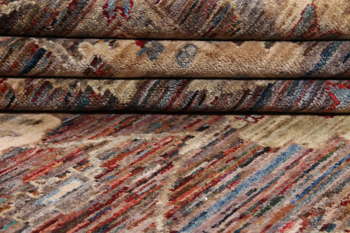 Brown Wool Rug with Cream & Red Flowers, 310 × 249 cm, view 9.