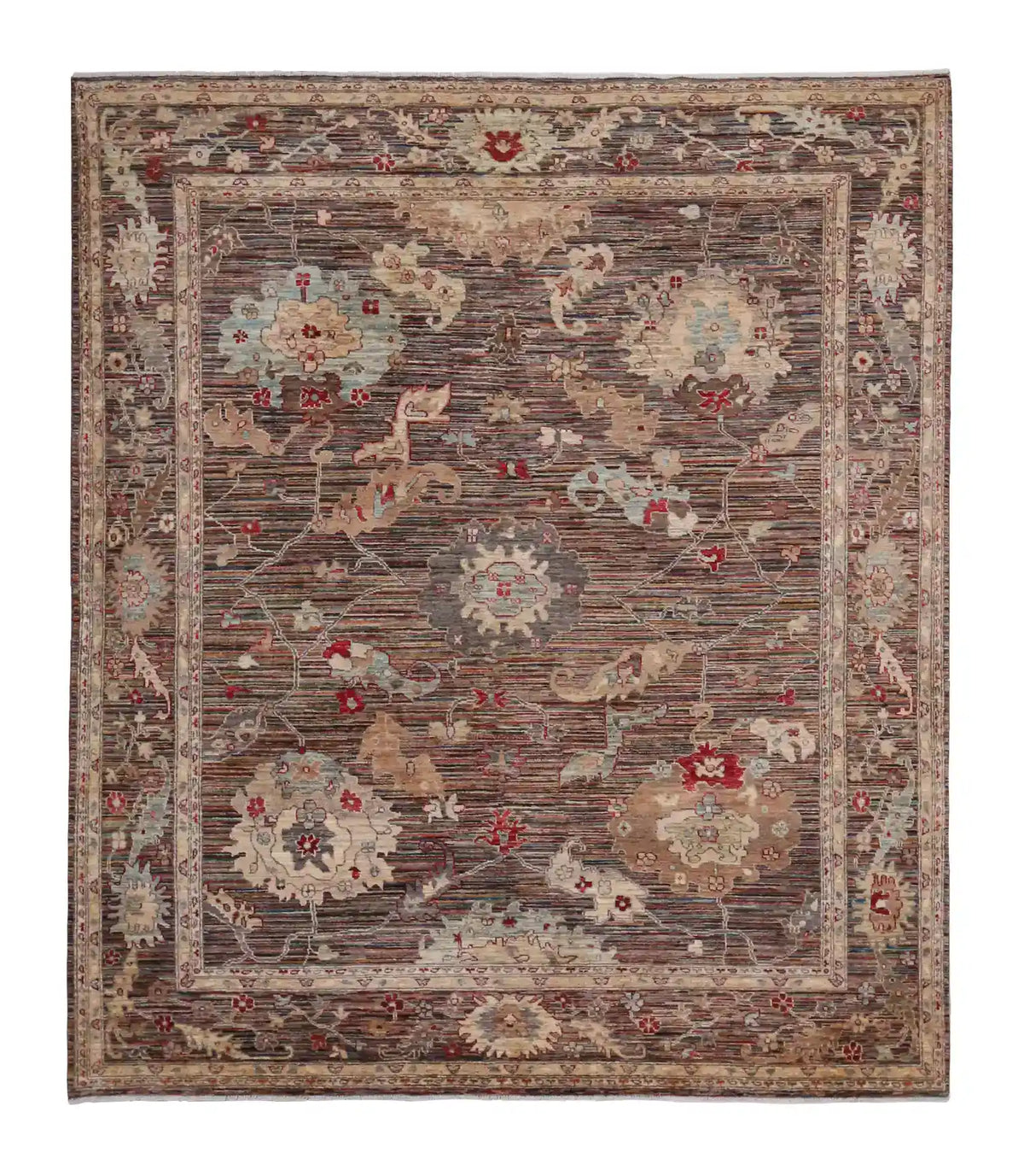 Brown Afghan Rug with Light Rosettes, 287 × 246 cm, overall view.