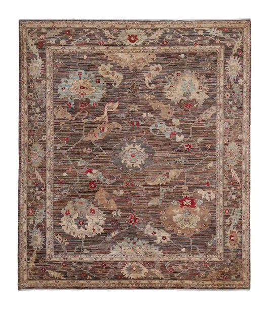 Brauner Orientteppich mit hellen Rosetten, 287 × 246 cm – Gesamtansicht