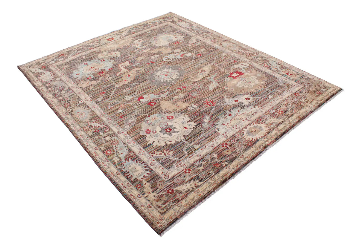 Brown Afghan Rug with Light Rosettes, 287 × 246 cm, view 3.