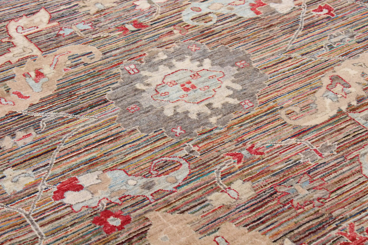 Brown Afghan Rug with Light Rosettes, 287 × 246 cm, view 4.