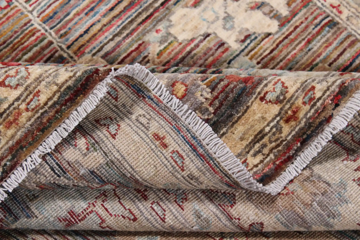 Brown Afghan Rug with Light Rosettes, 287 × 246 cm, view 9.