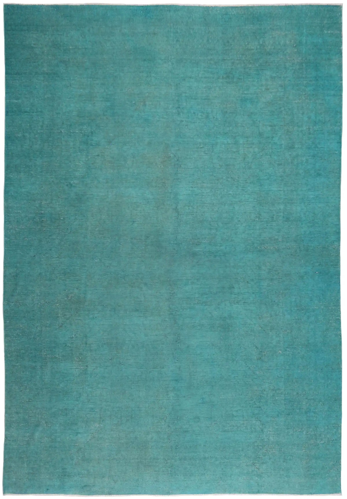 Turquoise Wool Rug with a Quiet Field, 412 × 297 cm, overall view.