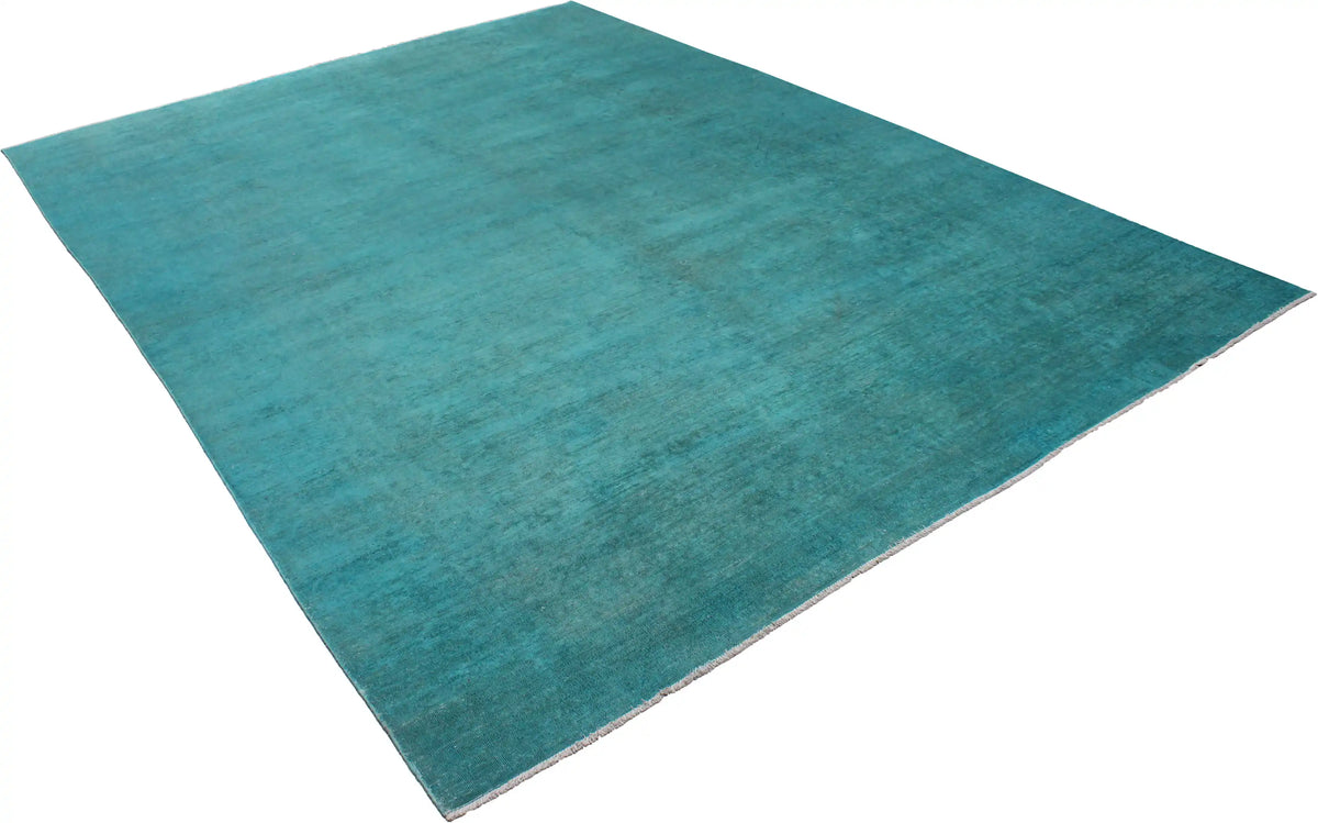 Turquoise Wool Rug with a Quiet Field, 412 × 297 cm, view 3.