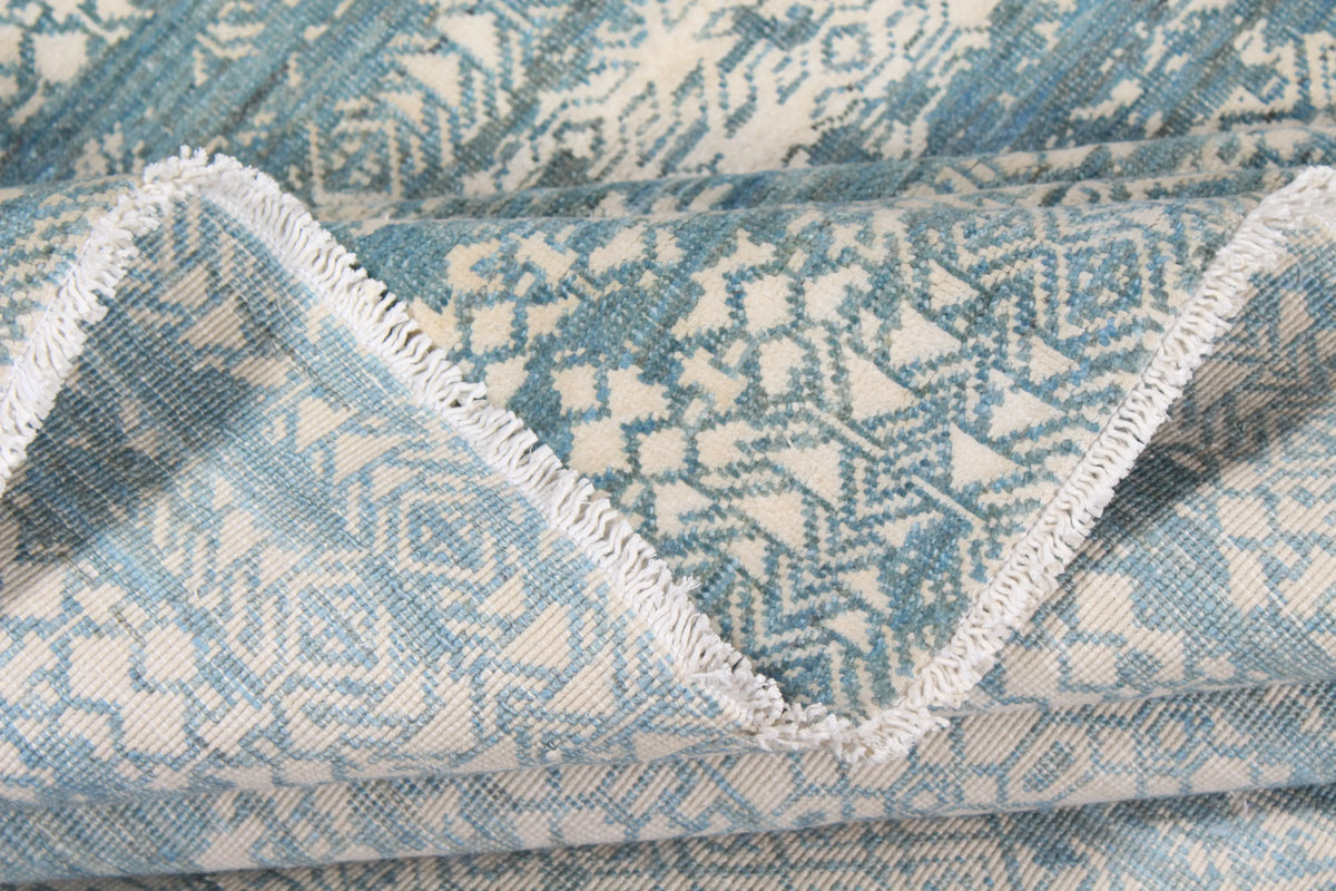 Turquoise Afghan Rug with Light Patterning, 311 × 243 cm, view 8.