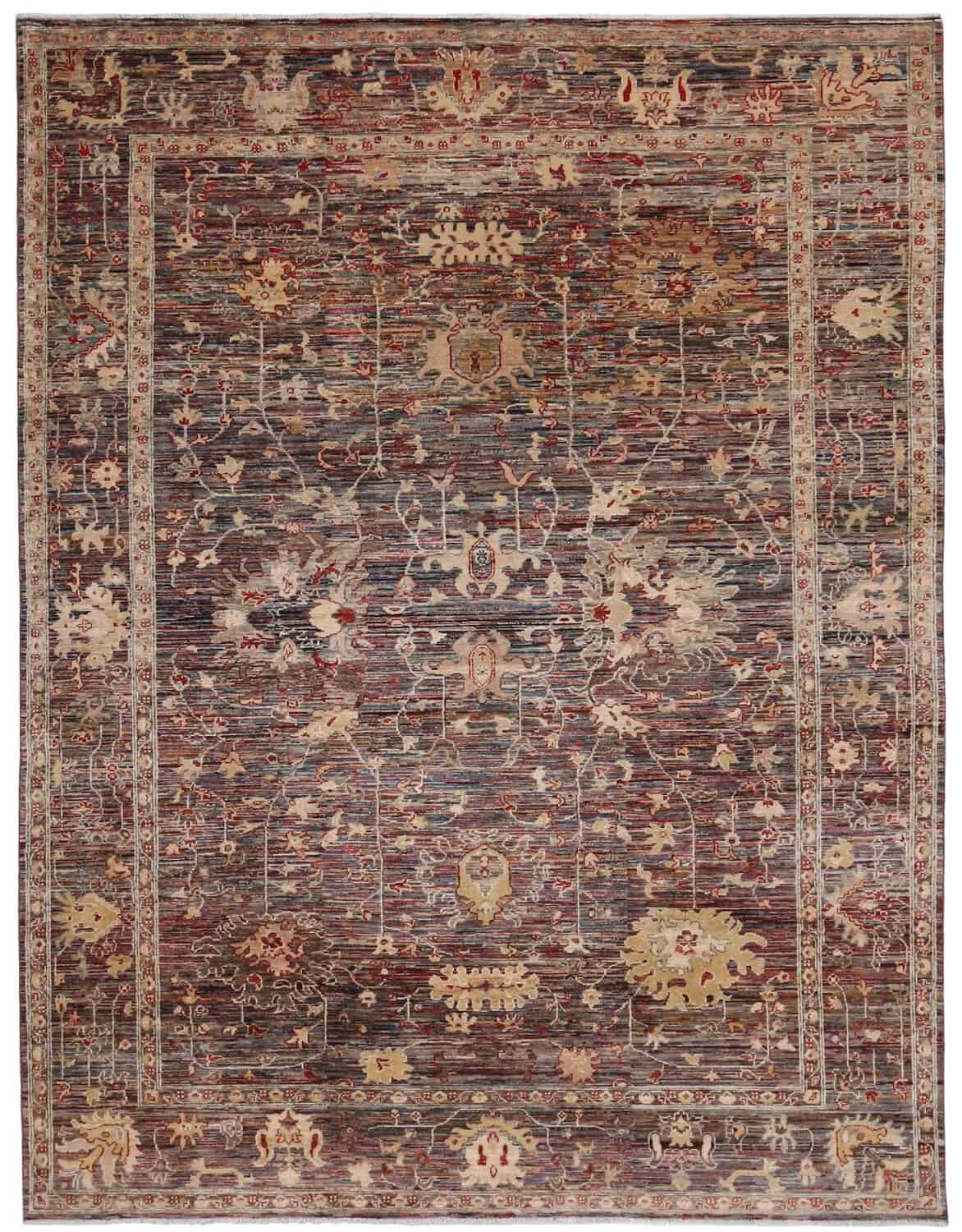Brauner Orientteppich mit dichtem Blütenmuster, 345 × 248 cm, Gesamtansicht