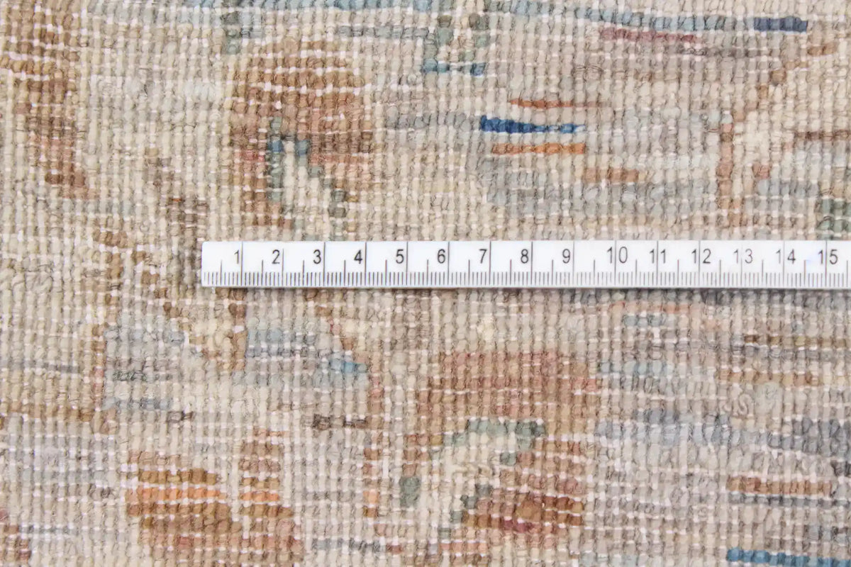 Beiger Orientteppich mit aquafarbenen Blüten, 369 × 259 cm – Ansicht 4 des handgeknüpften Wollteppichs