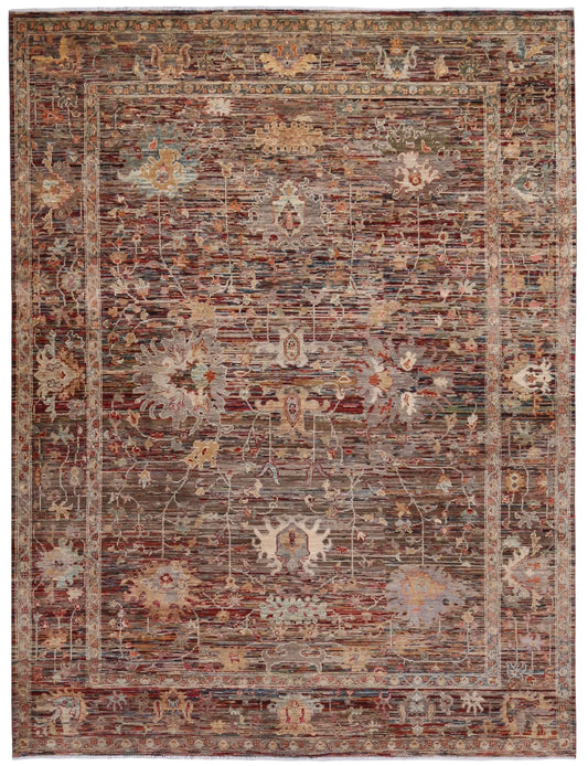 Rostbrauner Wollteppich mit dichtem Blütenmuster, 347 × 261 cm – Gesamtansicht