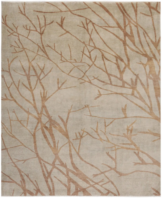 Beiger Gabbeh-Teppich mit Zweigmuster, 306 × 249 cm – Gesamtansicht