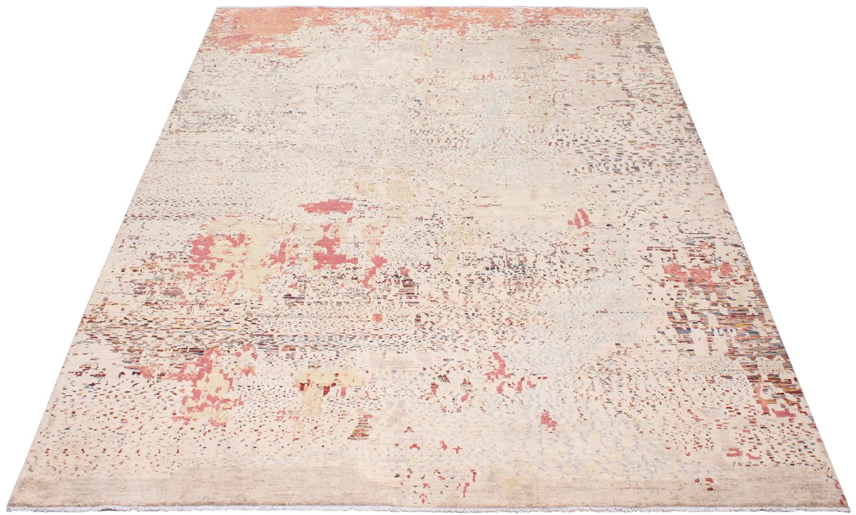 Modern Cream Afghan Rug with Red Accents, 393 × 302 cm, view 2.