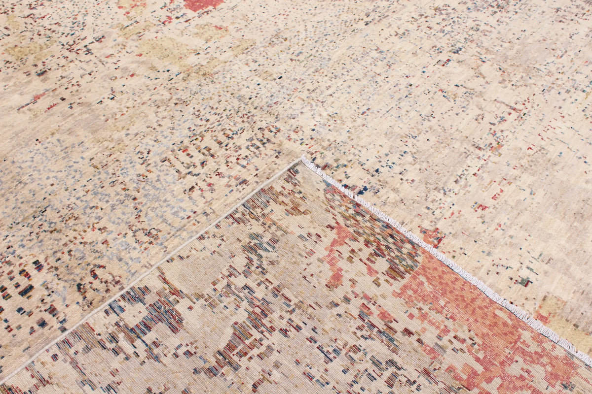 Modern Cream Afghan Rug with Red Accents, 393 × 302 cm, view 4.