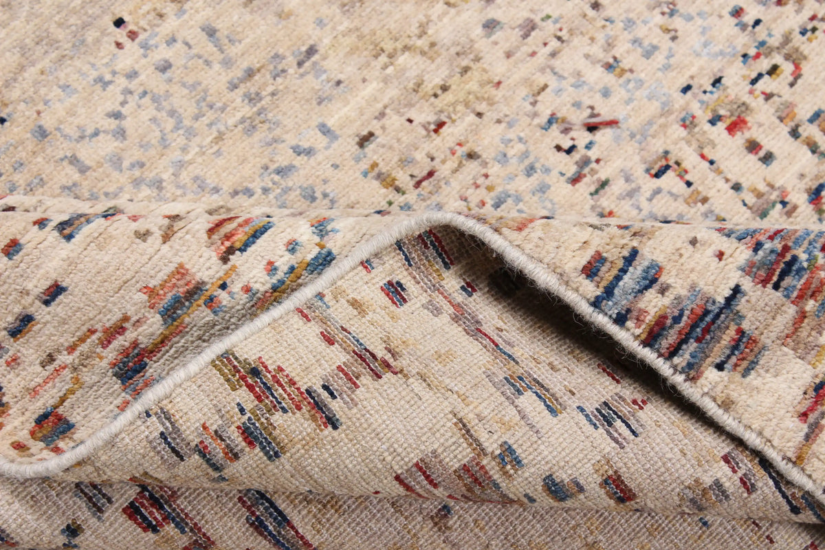 Modern Cream Afghan Rug with Red Accents, 393 × 302 cm, view 6.