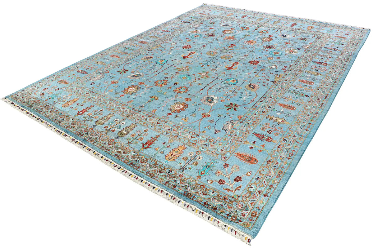 Turquoise Sultani Rug with Floral Motifs, 404 × 303 cm, view 3.