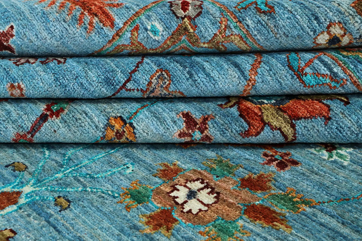 Turquoise Sultani Rug with Floral Motifs, 404 × 303 cm, view 5.
