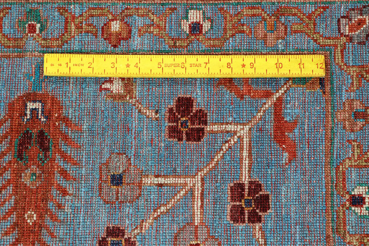 Turquoise Sultani Rug with Floral Motifs, 404 × 303 cm, view 6.