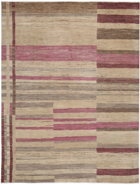 Orientteppich mit Streifen in Rosa und Beige, 306 × 237 cm – Gesamtansicht