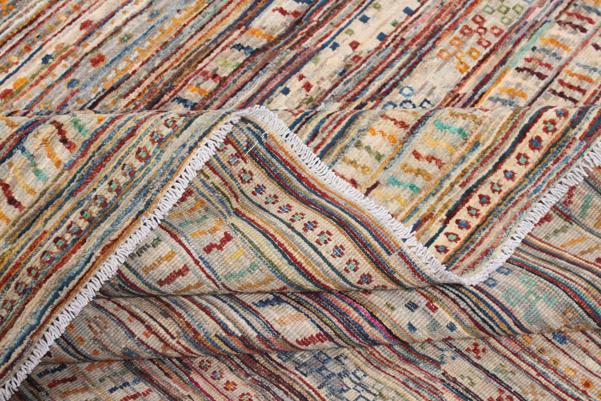 Berjasta Rug with Fine Multicolor Rows, 391 × 303 cm, view 4.