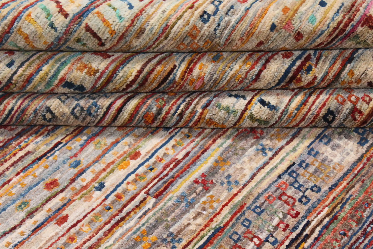 Berjasta Rug with Fine Multicolor Rows, 391 × 303 cm, view 7.