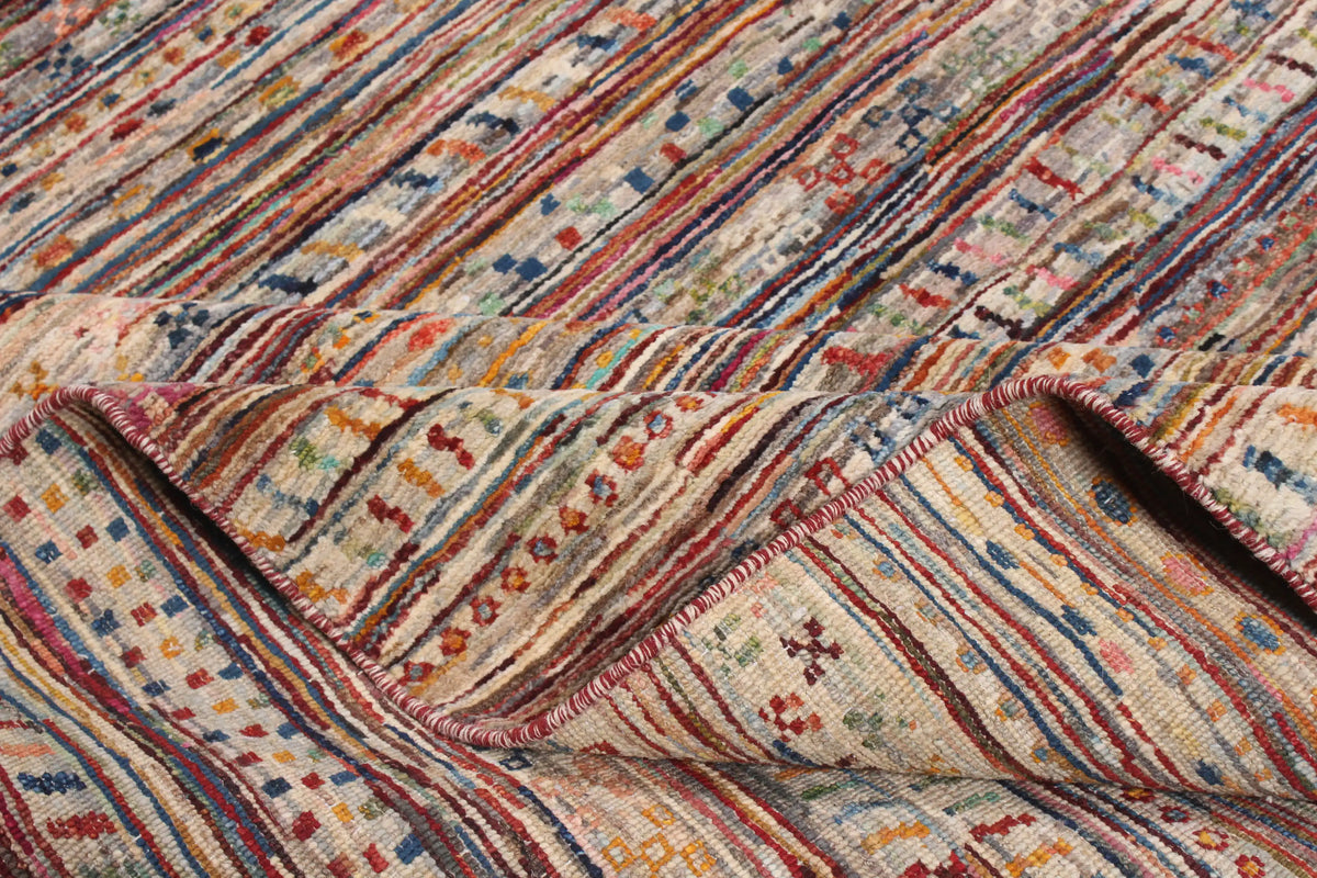 Berjasta Rug with Fine Multicolor Rows, 391 × 303 cm, view 9.
