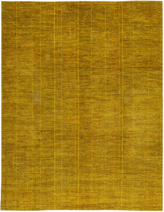 Goldgelber Orientteppich mit Linienstruktur, 310 × 242 cm – Gesamtansicht