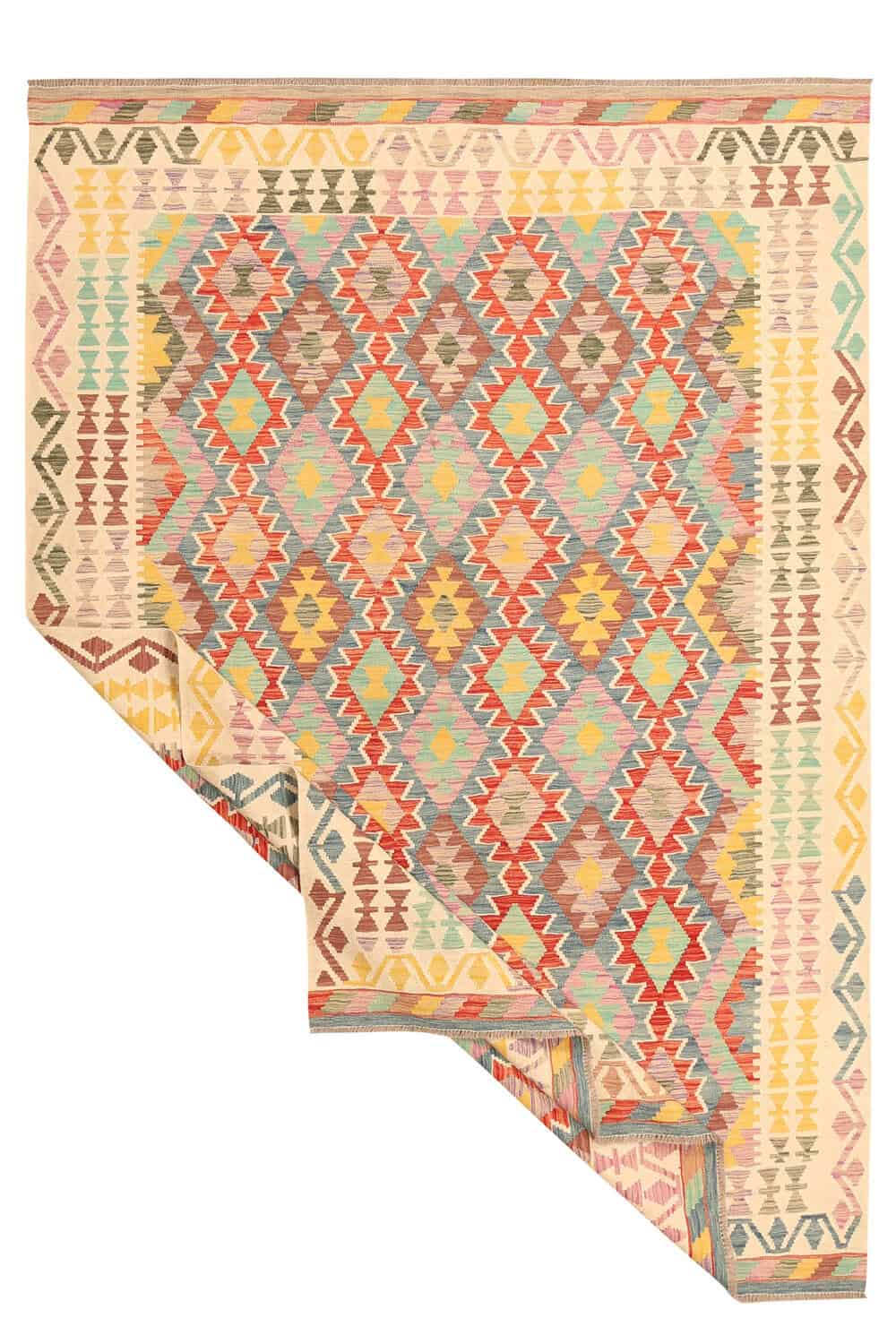 Fine Multicolor Diamond Kilim Rug, 304 × 209 cm — view 2