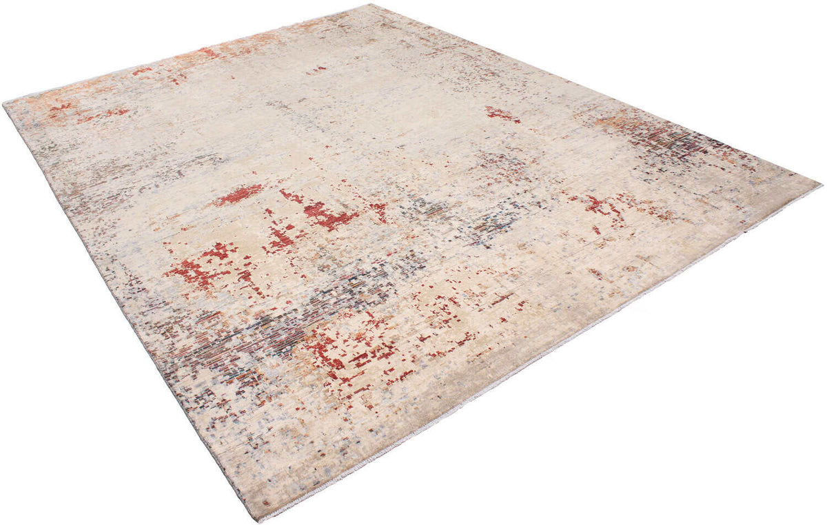 Abstrakter handgeknüpfter Orientteppich aus Wolle in Beige, Grau und Rot, 389 × 299 cm – Ansicht 8