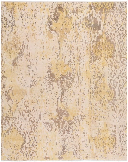 Orientteppich in Goldbeige mit abstrakten Blüten, 300 × 241 cm – Gesamtansicht